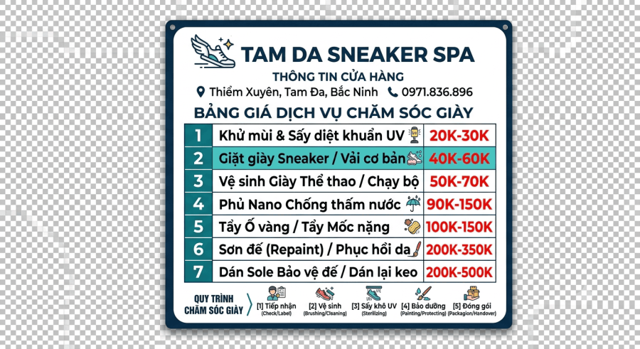 giặt giày bắc ninh giá bao nhiêu, giá giặt giày Bắc Ninh, spa giày, giặt giày, sơn lại